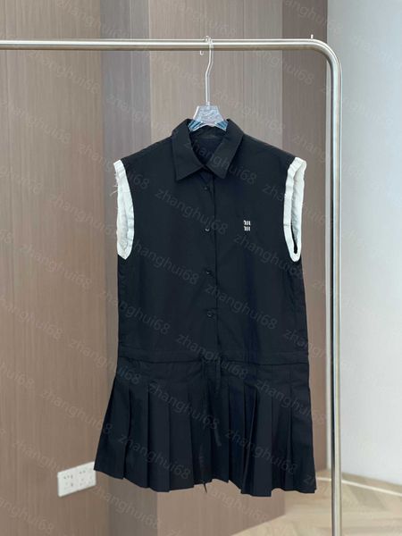 

23ss womens designer clothing women dresses summer dress new style splicing raw edge logo embroidery sleeveless vest pleated dress womens cl, Black;gray