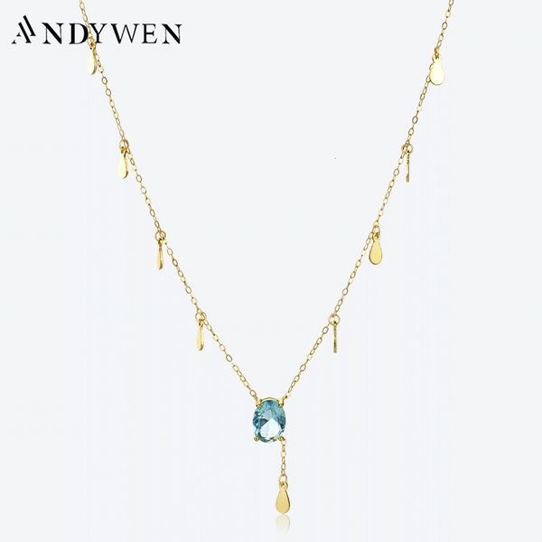 

pendant necklaces andywen 925 sterling silver spring aquamarine blue oval cz zircon drop pendant charm choker long chain necklace christmas