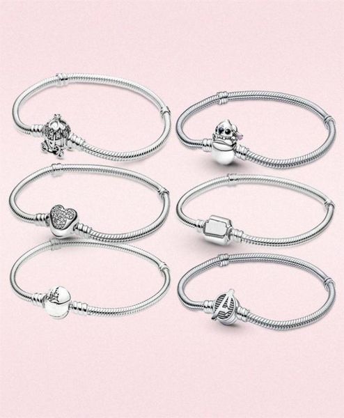 

s925 silver bracelets for women diy jewelry fit beads charms sparkling mouse heart clasp chain bracelet with original box lady gift5745129, Golden;silver