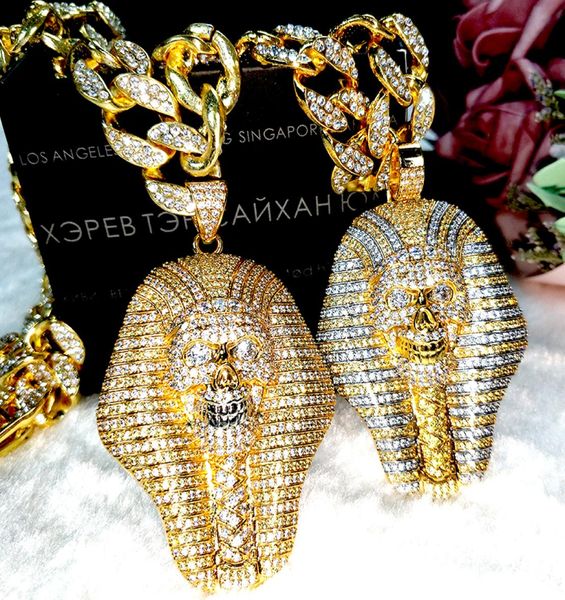 

24k gold silver iced out pendant egyptian pharaoh copper crystal zircon diamonds necklace vacuum plated jewelry pop necklace8596791