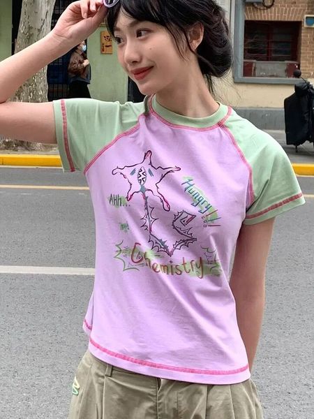 

women's t-shirt y2k aesthetics retro women's crop short sleeve t-shirt fairy grunge letter printing japan harajuku ultra thin shir, White