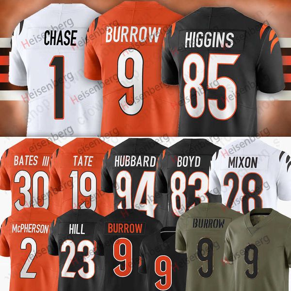 

9 joe burrow cincinnatis football jerseys bengal 1 jja'marr chase evan mcpherson sam hubbard dax hill joe mixon tee higgins logan wilso, Black;red