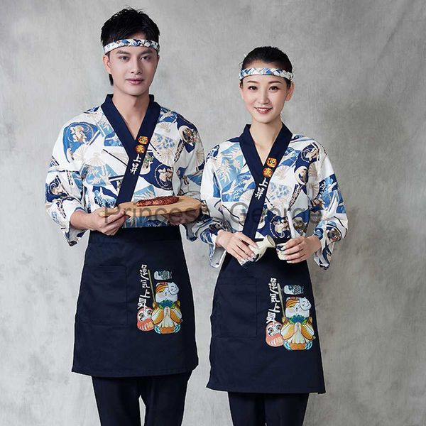

others apparel men women japanese style sushi chef kimono robes jackets restaurant waiter kitchen cook uniform apron headband work clothes, Black;white