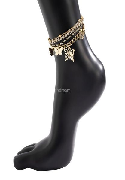 

gold chain multilayer crystal butterlfy anklet silver tennis anklets bracelet foot for women summer fashion jewelry will and sandy3904208, Red;blue