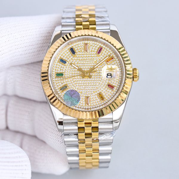 

diamond watch mens watch calendar 41mm mechanical stainless steel strap waterproof designer day date montre de luxe, Slivery;brown