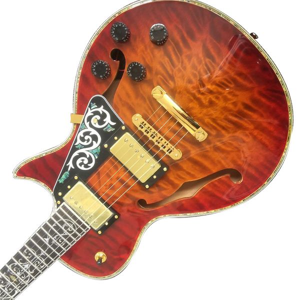 

hollow electric guitar flame maple and back abalone flower fret high quality