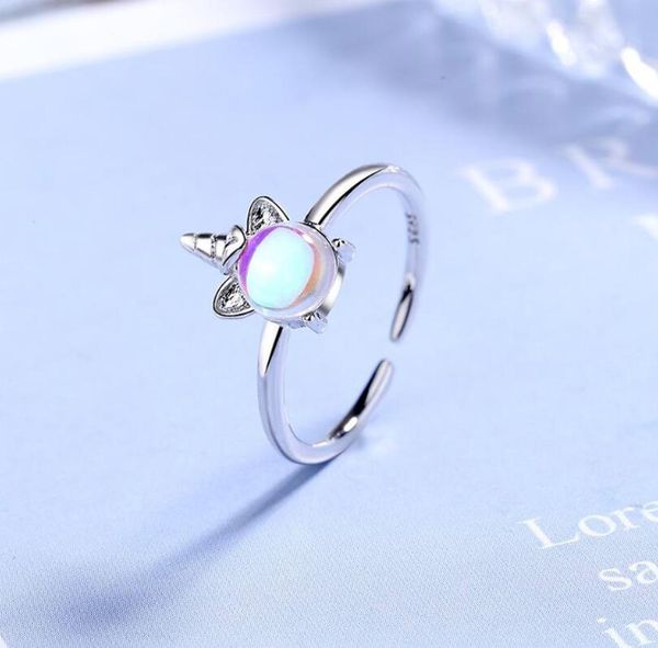 

lovers gifts 925 sterling silver fancy unicorn opal rings adjustable size finger for women wedding open ring silver jewelry8093616