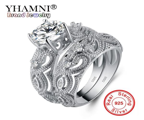 

yhamni new 2pcs hollow love heart flower ring 100 925 sterling silver engagement wedding ring set jewelry for women lra026674799135776992, Slivery;golden
