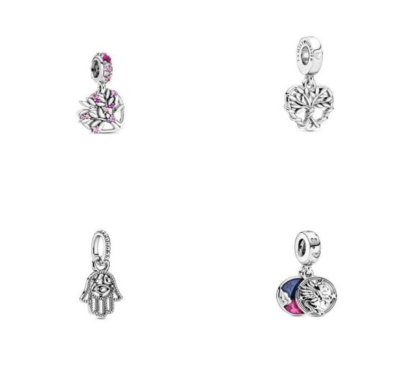

authentic 925 sterling silver pink heart family tree magical unicorn double dangle beads fit original charm bracelet 760 t27414550, Golden;silver