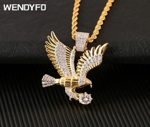 

wendyfo eagle pendant necklace men gold color charm chain necklaces punk zircon rapper fashion hip hop jewelry gift y6479645, Silver
