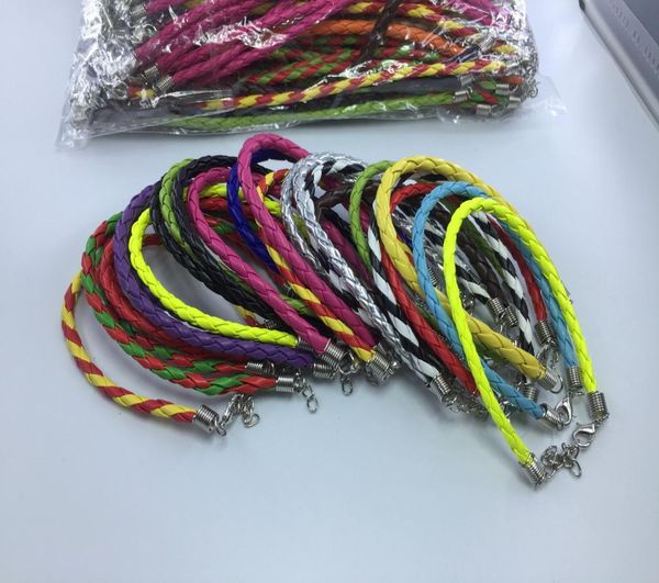 

whole 100 pcs lot mixed color leather lobster clasp anklets rope diy anklet fashion jewelry fitting length 204cm about 9 inc8775010, Red;blue