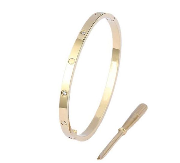 

4mm wide love screw bangles 316l titanium steel cz stone screwdriver carter bracelets for women men bracelets with bag7968580, Black