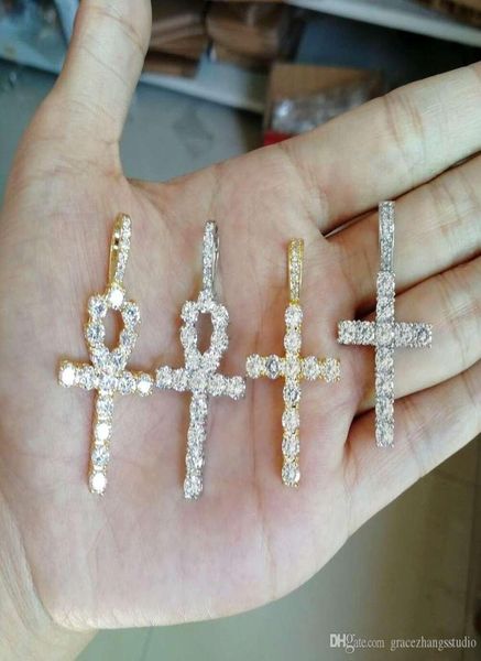 

hip hop cross diamonds pendant necklaces for men women religion faith christianity necklace jewelry gold plated copper zircons cub2756485, Silver