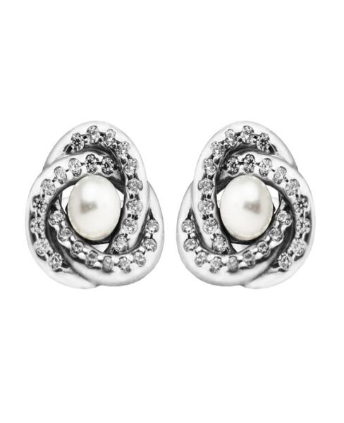 

luminous love knots white crystal pearl stud earrings european style studs fashion jewelry whole heart earring3306711, Golden;silver