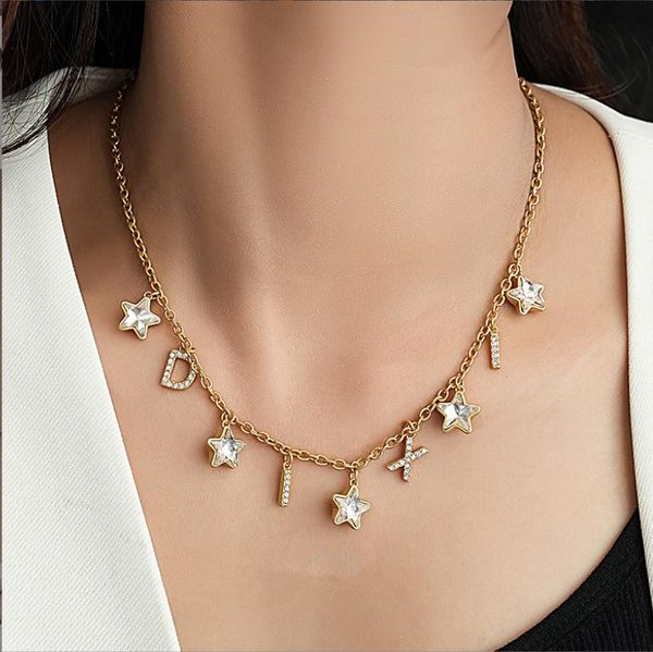 

pendant necklaces european and american fashion designer brand jewelry gold inlaid diamond letter pendant geometric element necklace heavy i, Silver