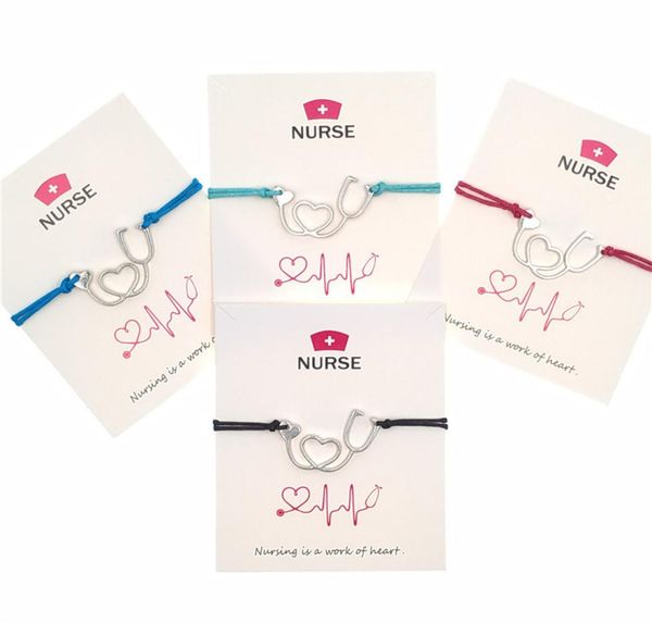 

make a wish paper card handemade woven adjustable bracelets stethoscope charm lucky rope bracelet jewelry women girls nurse small 5848201, Golden;silver