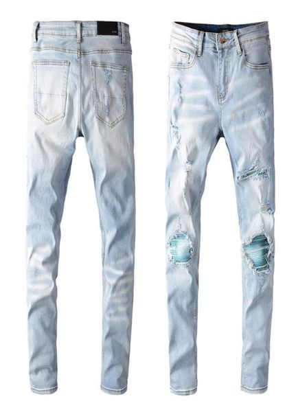 

2021 tikmens jeans distressed motorcycle biker jean rock skinny slim ripped hole stripe fashionable snake embroid7891739, Blue