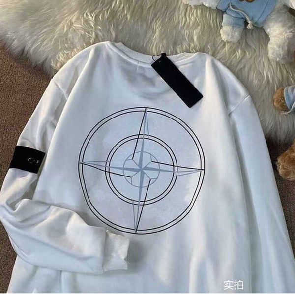 

plus size coat cotton brand stone jacket round neck sweater island men's spring and autumn loose long sleeved hoodless couple base is, Black