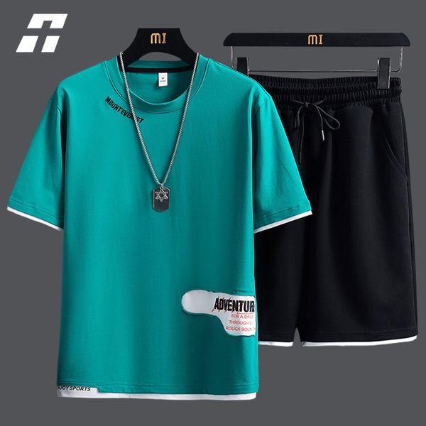 

men's tracksuits casual men's summer printed men's street clothes short sleeved two-piece men's t-shirt loose sportswear, Gray