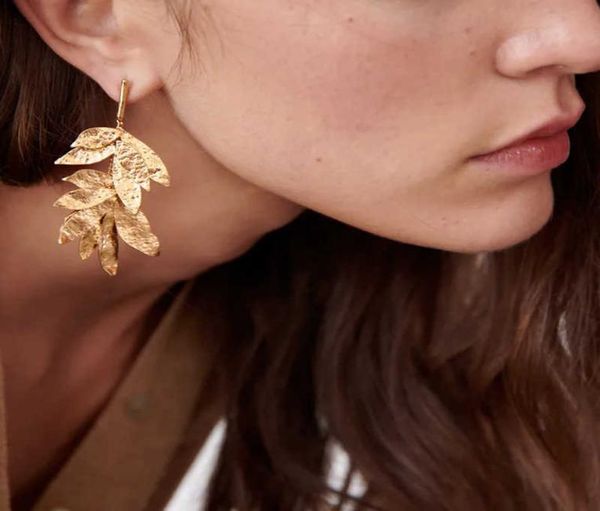 

multi layered filigree leaves dangle charm long metal tassel earrings female personality multilayer leaf alloy earrings jewelry4481146, Golden