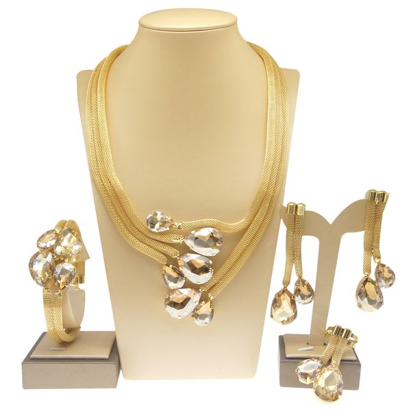 

yulaili simple italian gold jewelry set women's evening dress four piece jewelry set, Black