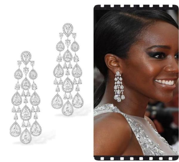 

choucong brand handmade dangle earrings luxury jewelry 18k gold fill water drop white z cz diamond banquet party women wedding4760458, Silver