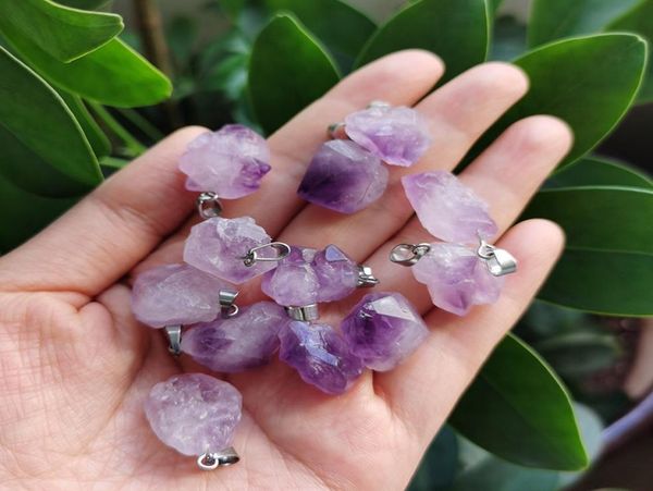 

reiki healing natural crystal amethyst stone pendant necklace chakra rope chain necklaces women jewelry2157456, Silver