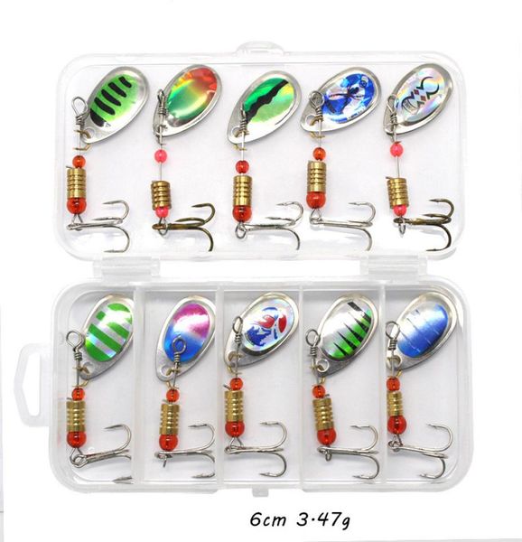 

10pcs/box 10 colors mixed 6cm 3.47g spinner metal baits & lures 6# hook fishing hooks fishhooks pesca tackle k2006375553