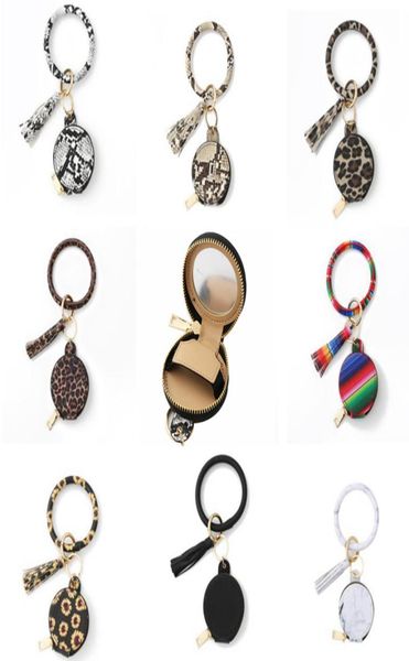 

bracelet keychain earbuds bags with makeup mirror pu leather wristlet key ring holder bangle earphone tassel mini coin purse 9 des6131725, Blue