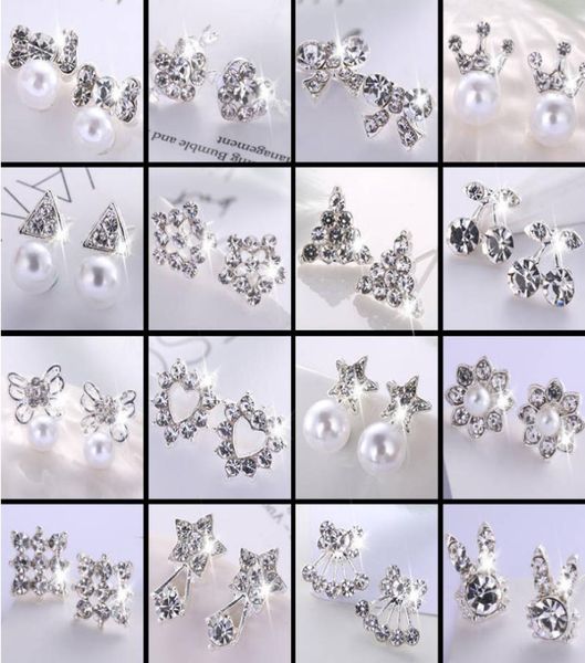 

50pcslot pearl diamond silver color heart love earrings back ear studs for women fashion jewelry mix style whole8978856, White