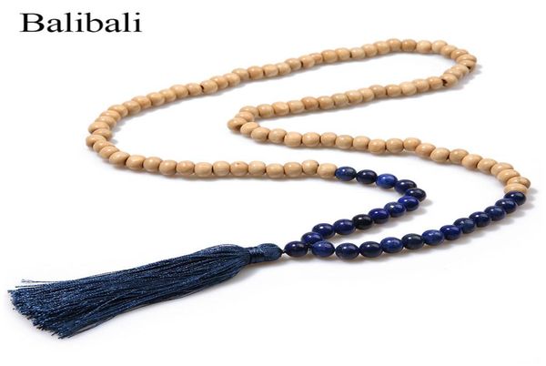 

balibali 2018 fashion long necklaces tassel statement natural stone necklace women wood beads necklaces pendants for women men9886513, Silver