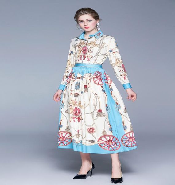 

whole spring summer fall vintage floral baroque print collar long sleeve empire waist women ladies party casual aline midi be5155636, Black;gray