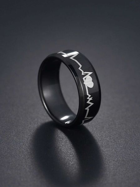 

fashionable and popular men heart heartbeat pattern ring stainless steel for jewelry gift and for a stylish look, Silver