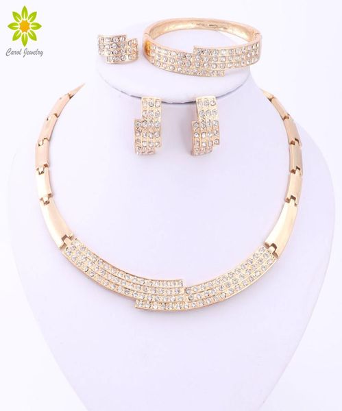 

new arrival rhinestone charm necklace earrings bracelet ring women beauty 18k gold plated african wedding jewelry sets3343860, Slivery;golden