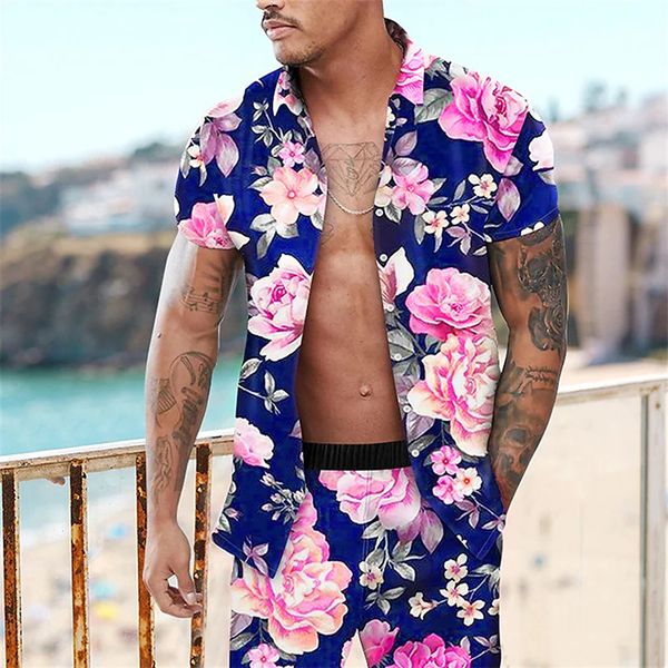 

mens tracksuits men shirt sets print patchwork lapel short sleeve casual beach shorts summer streetwear vacation hawaiian suits 230710, Gray