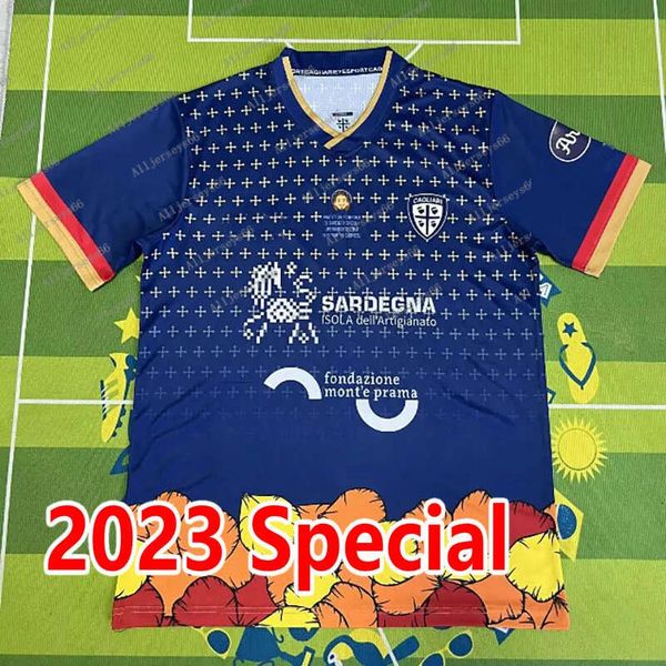 

cagliari 2023 calcio soccer jerseys gobbi 23 24 joao pedro godin nandez centenary special version football shirts maillots de futol men, Black;yellow