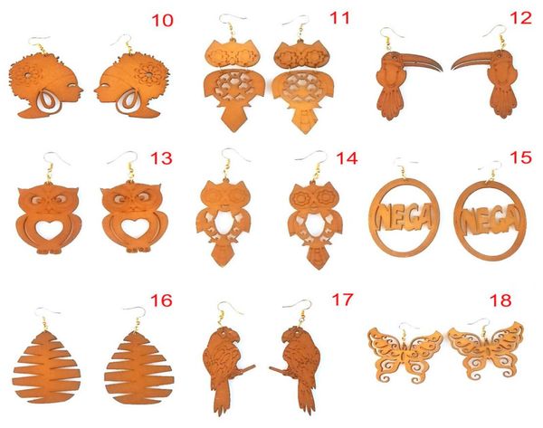 

18 styles afro wooden earring owl butterfly animal leaves cross charms earrings wood raw material color jewelry whole2876998, Golden
