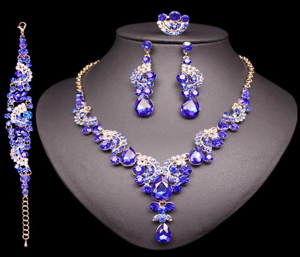 

fashion crystal earring necklace set african jewelry sets indian luxury bridal wedding party costume jewellery gifts for women1732122, Silver