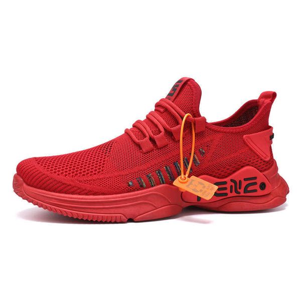 

2023 new mens running shoes breathable knit fashion sneakers casual sports trainers red grey black