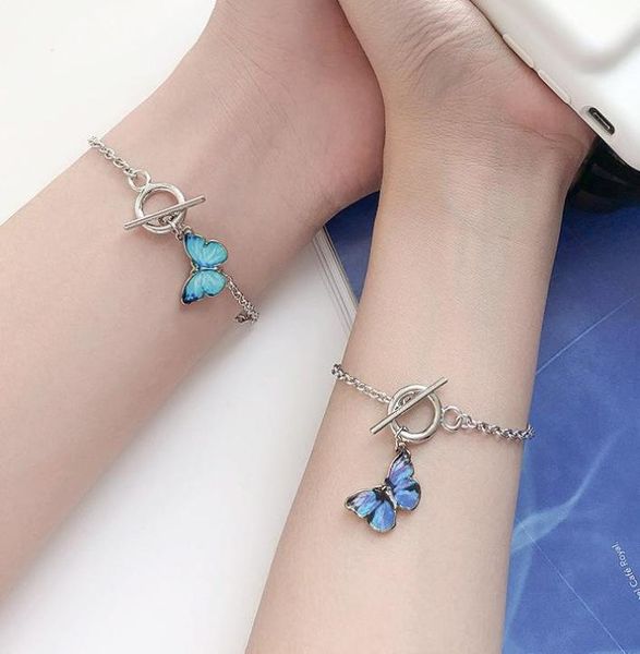 

new design blue butterfly word buckle bracelet animal charm pendant bangle alloy hand chain female girlfriends couple jewelry part8521786, Golden;silver