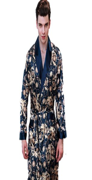 

new summer satin robes male dressing gown men039s long sleeve silk print paern bathrobe leisure kimono home men2248443, Black;brown