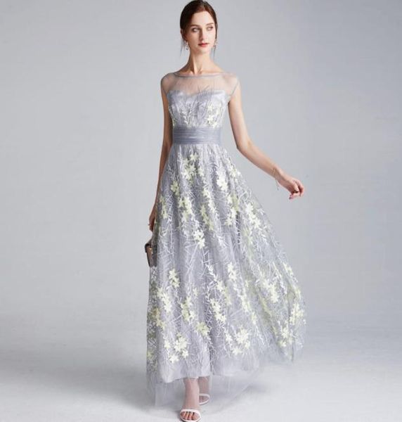 

women039s runway dresses o neck sleeveless embroidery organza patchwork fashion casual long party prom8262902, Black