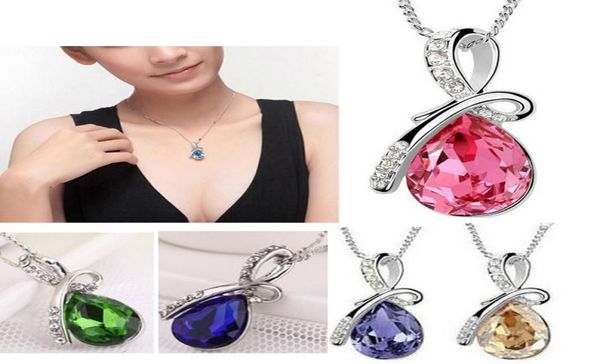 

new women fashion water drop crystal rhinestones silver chain pendant necklace jewelry colar feminino collares mujer lr0587176936