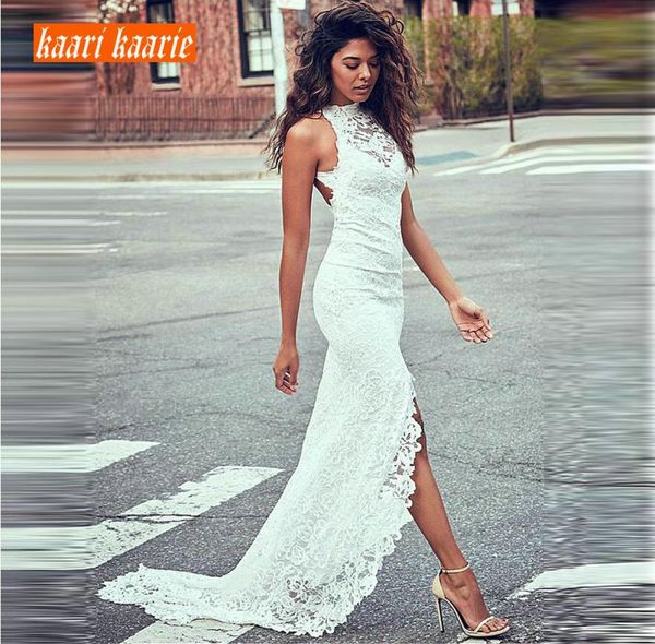 

party dresses fashion ivory mermaid evening gowns 2022 long highneck lace backless sweep train women dress formal4059812, White;black