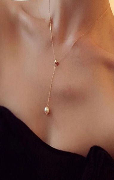 

fashion big pearl pendant gold clavicle chain adjustable necklace2421348, Silver