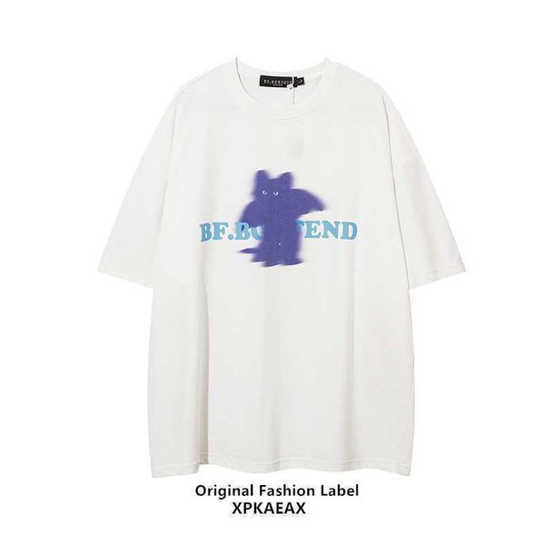 

stussys fashion t-shirt fashion brand little monster print pure cotton round neck t-shirt men's and women's inns style loose short, White;black