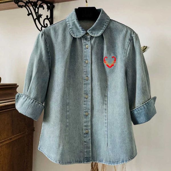 

saturn embroidery jacket blue denim coat women designer clothing casual cardigan 3/4 sleeve loose jackets luxury brand sweatshirt, Black;brown