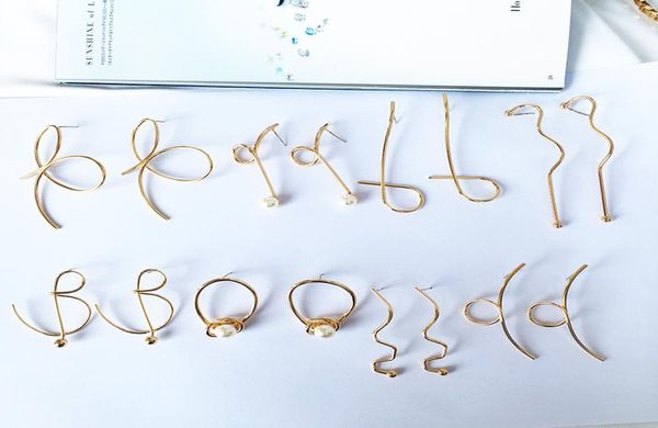 

simplicity geometric earrings copper wire hand made earring for women metal stud earrings female fashion jewelry2508764, Golden;silver