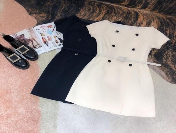 

2020 autumn apricotnavy blue women039s dress designer buttons belt milan runway dress high end celebrity dress 8011021245072, Black