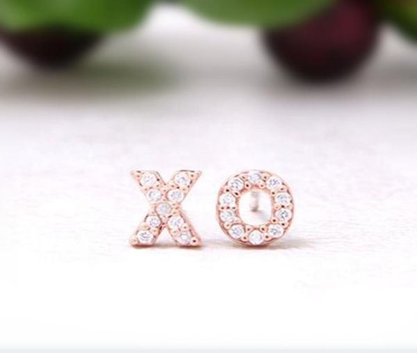 

fashion letter xo with rhinestones ear studs gold silver rose three color optional suitable for men and women8889568, Golden;silver